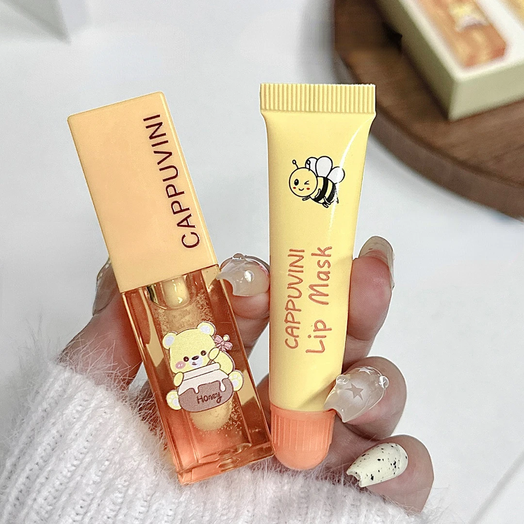 Moisturizing Lip Balm Honey Lip Care Set  Lighten Lip Lines Hydrate Base Sleep  Mask Makeup Cosmetic