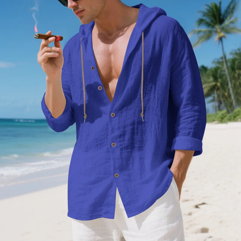 American Spring Autumn Loose Fifteen Color Solid Color Men's Casual Long Sleeve Hooded Cardigan XJ2