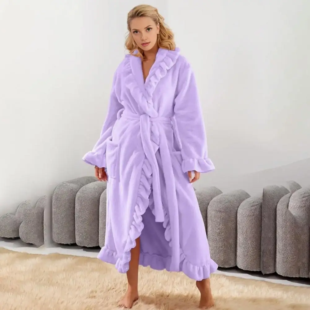 Women Ultra Soft Bath Robe Shawl Collar Absorbent Quick Drying Lightweight Breathable Pocketed Kimono Style Spa Housecoat