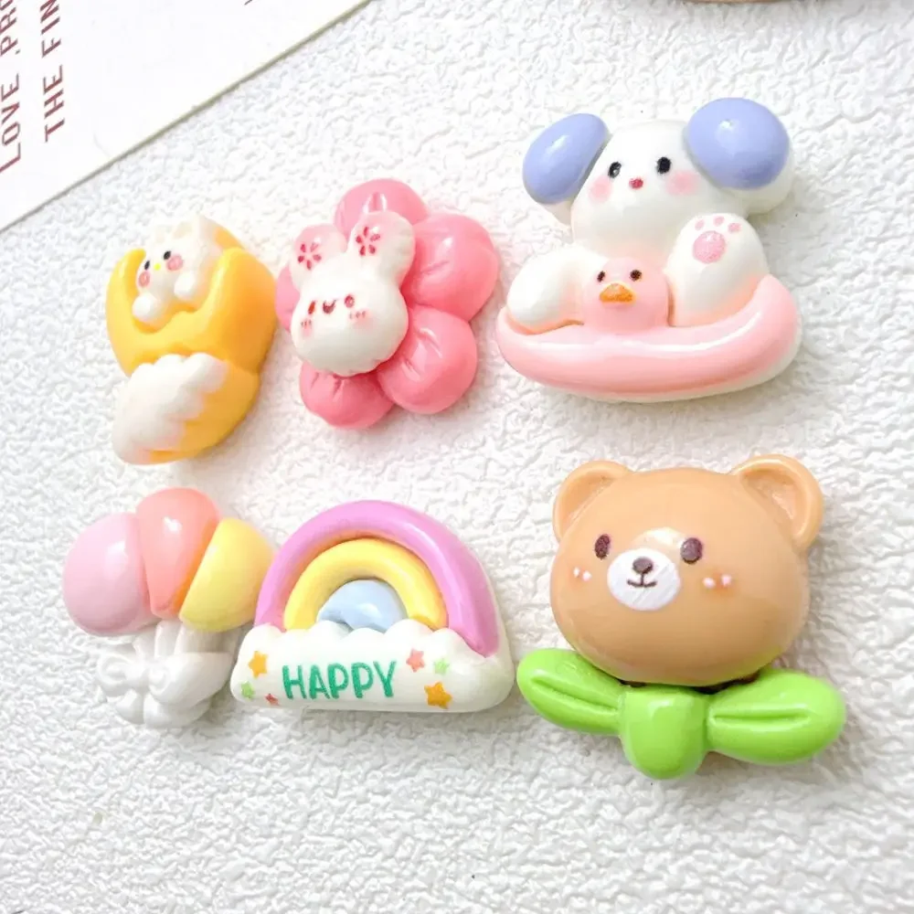 Shinning Rainbow Rabbit Resin Cute Animal Charms DIY Craft Accessories for Shoes Decor Keychains 10PCS Miniature Dollhouse