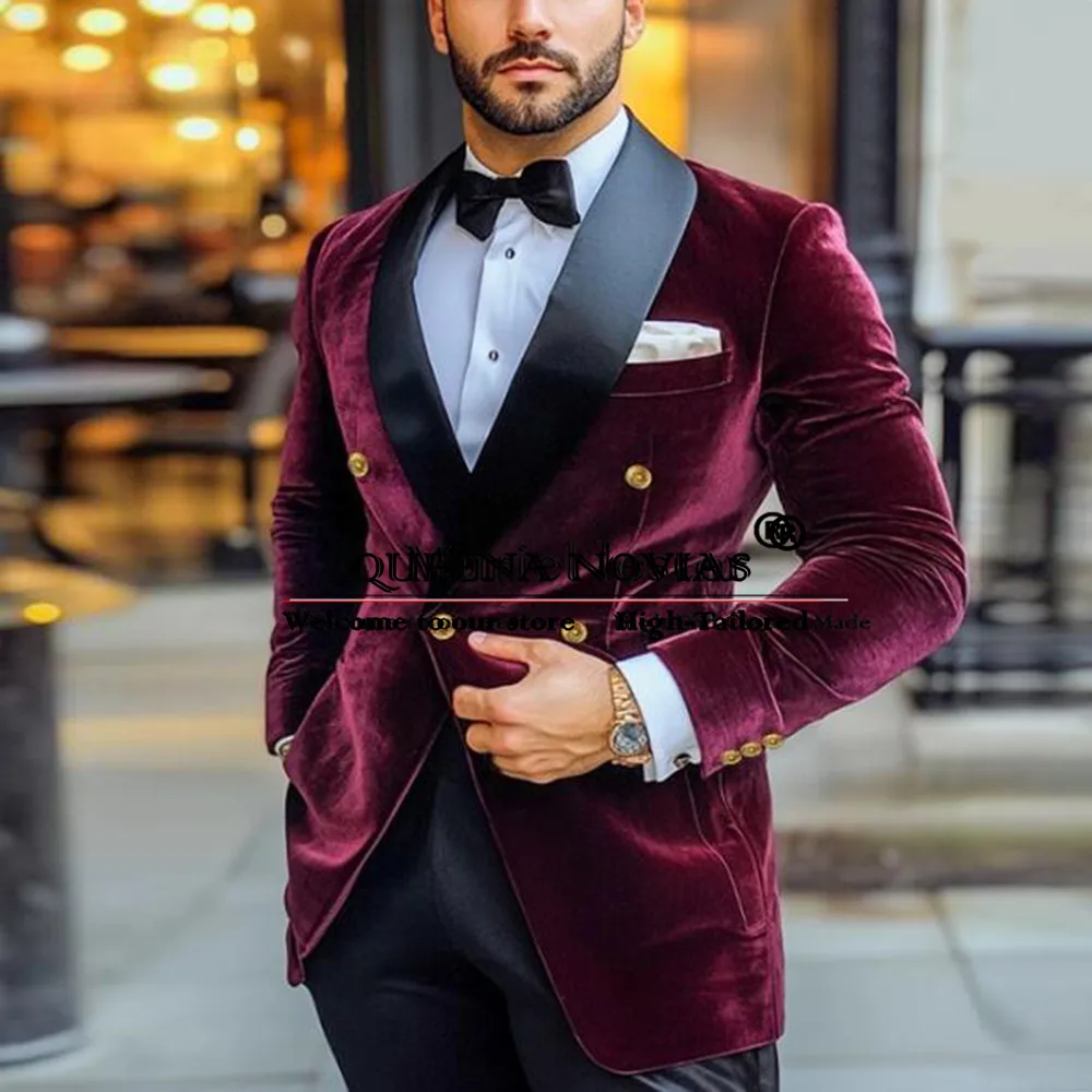 

Man Double Breasted Velvet Suit Slim FIt Man Formal Occasion Wedding Tuxedos Groom Banquet Party Prom Blazers trajes para hombre