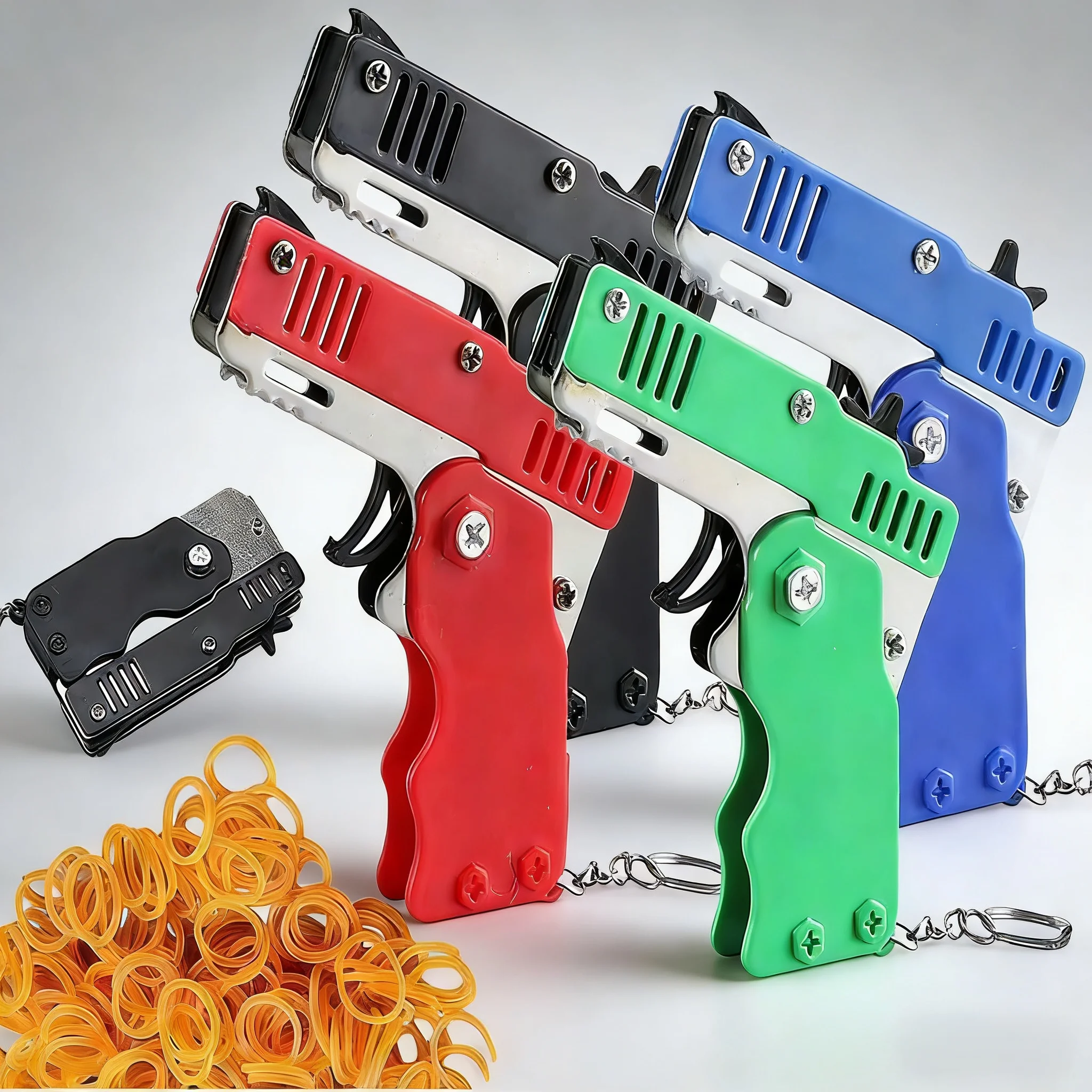 Llavero con pistola, 60 piezas, tirador de banda de goma, regalo de vacaciones para niños, regalo de fiesta al aire libre, juguete para diversión familiar, Mini tirador plegable