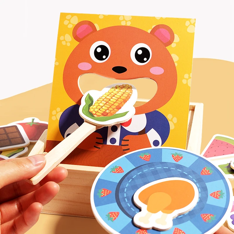 Simulated Wooden Box Bear Feeding Game For Early Childhood Education Fine Motor Training Food Cognition Role Playing Pretend Toy