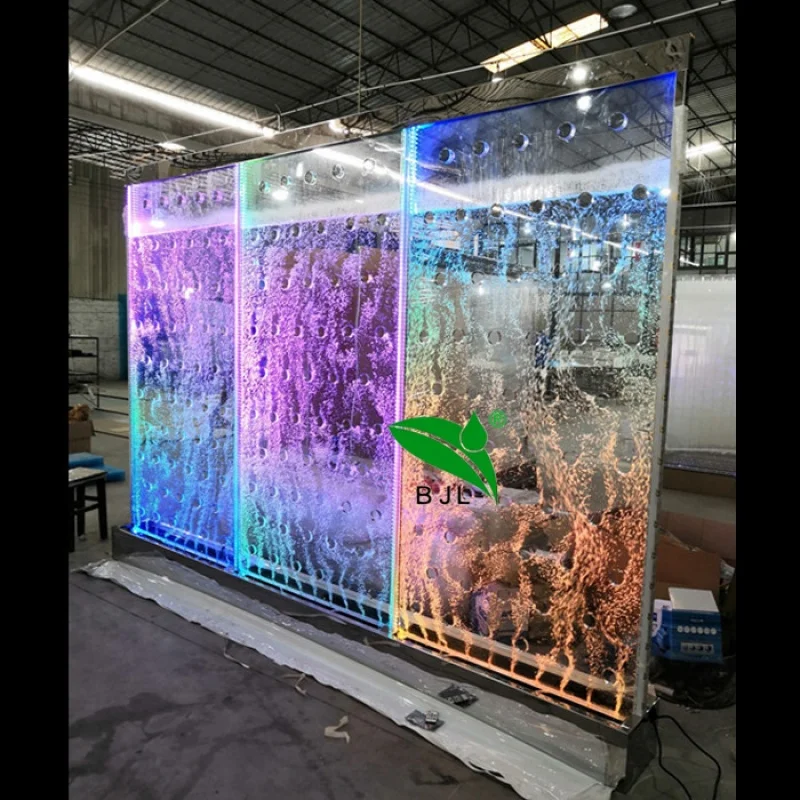 (Customized) luxury led acrylic colorful water bubble wall room division with mirror stainless steel base