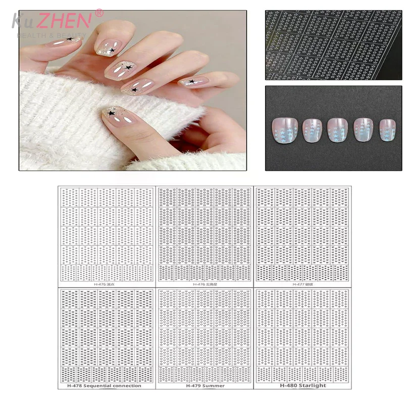1 Sheet Nail Art Hollow Out Sticker Star Butterfly Love Adhesive Template Stamp Stickers Nail Art Decoration Charm Nail Decals