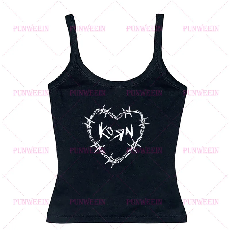 KORN Gothic Camisole Vintage Corset Tank Top Graphic hip hop Punk Y2k Aesthetic Streetwear Harajuku Grunge Emo Girl Baby Tees