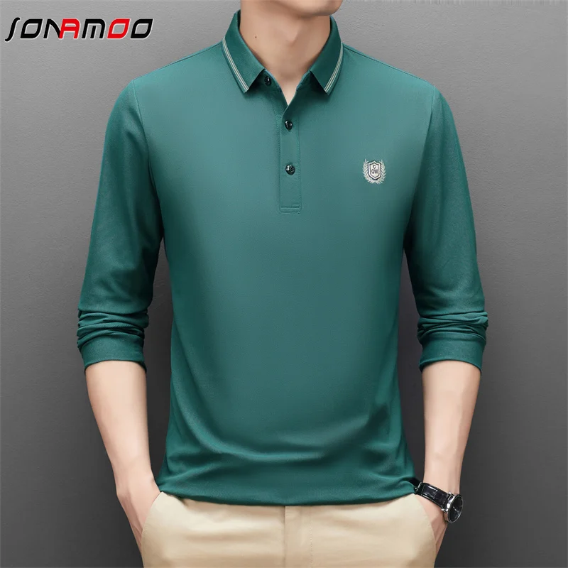 Autumn and Winter Long Sleeve Polo Shirt Fashion Embroidery Men\'s Polo Neck Top Pure Cotton Daily Long Sleeve Polo Shirt