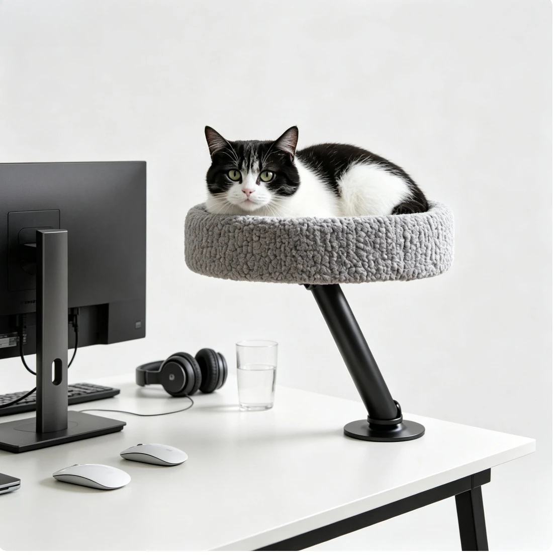 Hanging Suspended Cat Bed for Desk, Office Desktop Cat Perch Cat Hammock, Space‑Saving Cat Furniture view 2