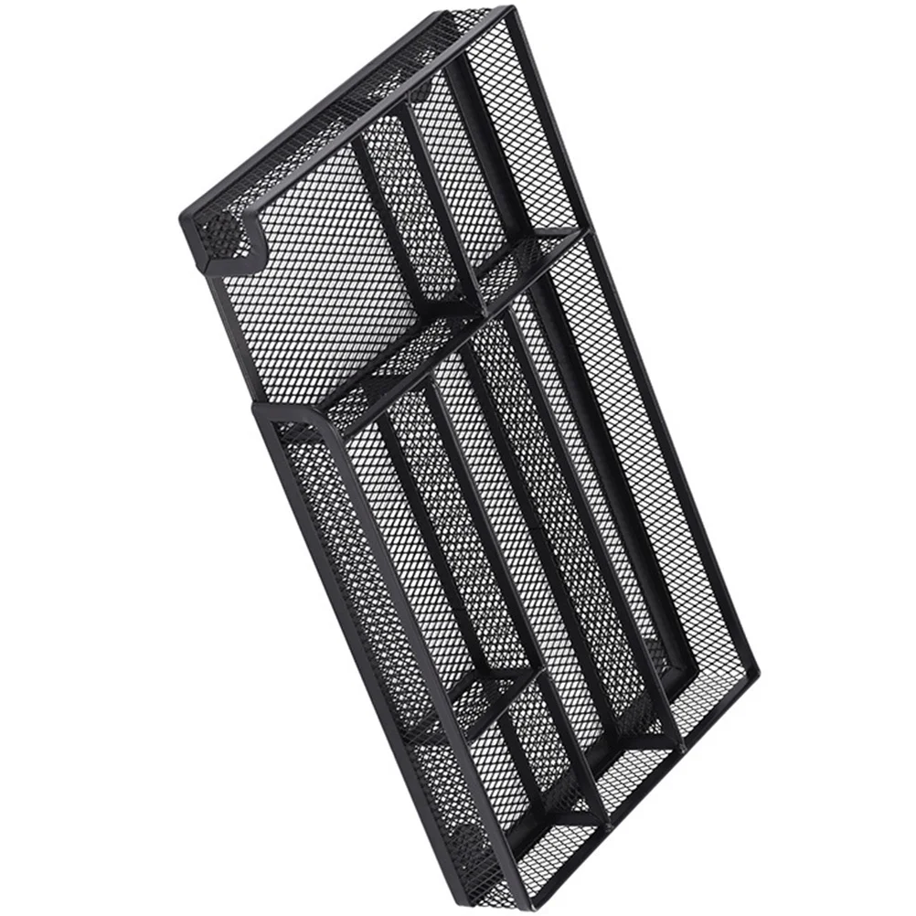Metal Mesh Drawer Organizer Tray 6-Grid Design Rounded Corners Anti-Slip Base For Desk Storage Office Supplies
