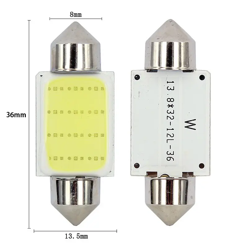 1x C10W C5W LED COB Festoon 31mm 36mm 39mm 41/42mm 12V White Bulbs for Cars License Plate Interior Reading Light 6500K 12SMD - 3