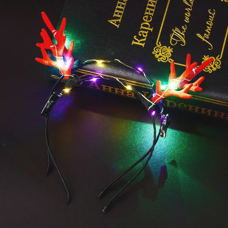 Criativo estilo de natal brilhante antler faixas de cabelo meninas led luz flash cocar festa de férias atividade suprimentos crianças presente