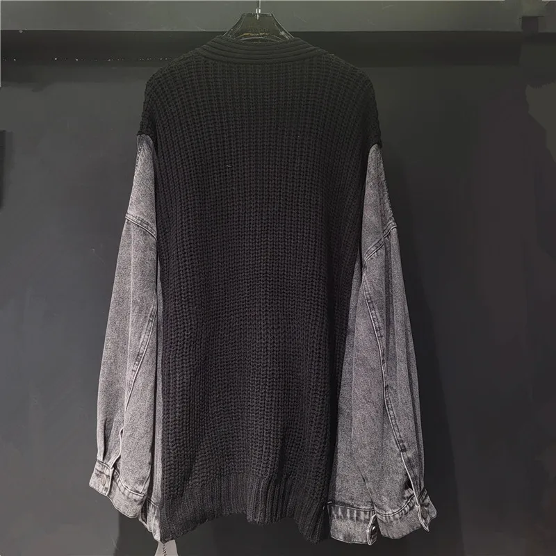 سترة نسائية فضفاضة من Tannt سترة محبوكة غير رسمية من قماش الدنيم سترة بفتحة مرقعة للبيع بالجملة دروبشيب 2025