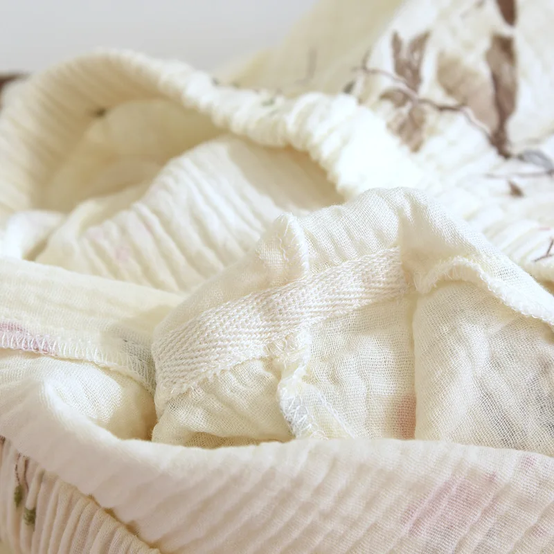 طقم بيجامة نسائي جديد لربيع وخريف 2025 100% كريب قطني بأكمام طويلة وسراويل طويلة طقم مكون من قطعتين ملابس منزلية فضفاضة وموسعة