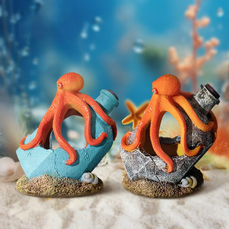 1PCS  octopus grey float bottle fish tank decoration aquarium resin jewelry fish and shrimp shelter