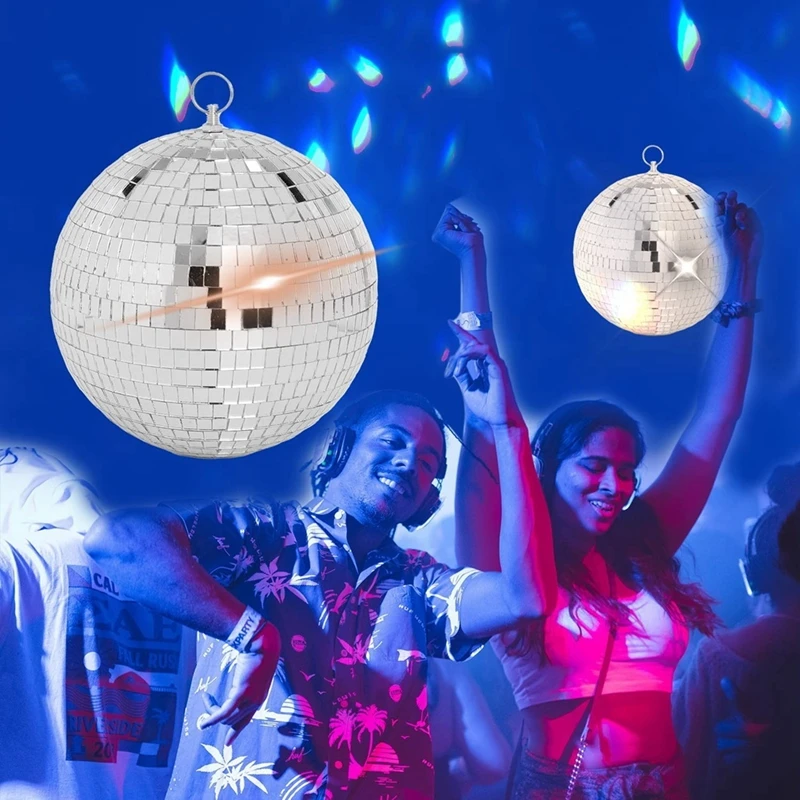 30Cm Disco Light Mirror Ball, Stage Reflective Party Mirror Balls Silver With Hanging Rings For Dance, Birthday,Home