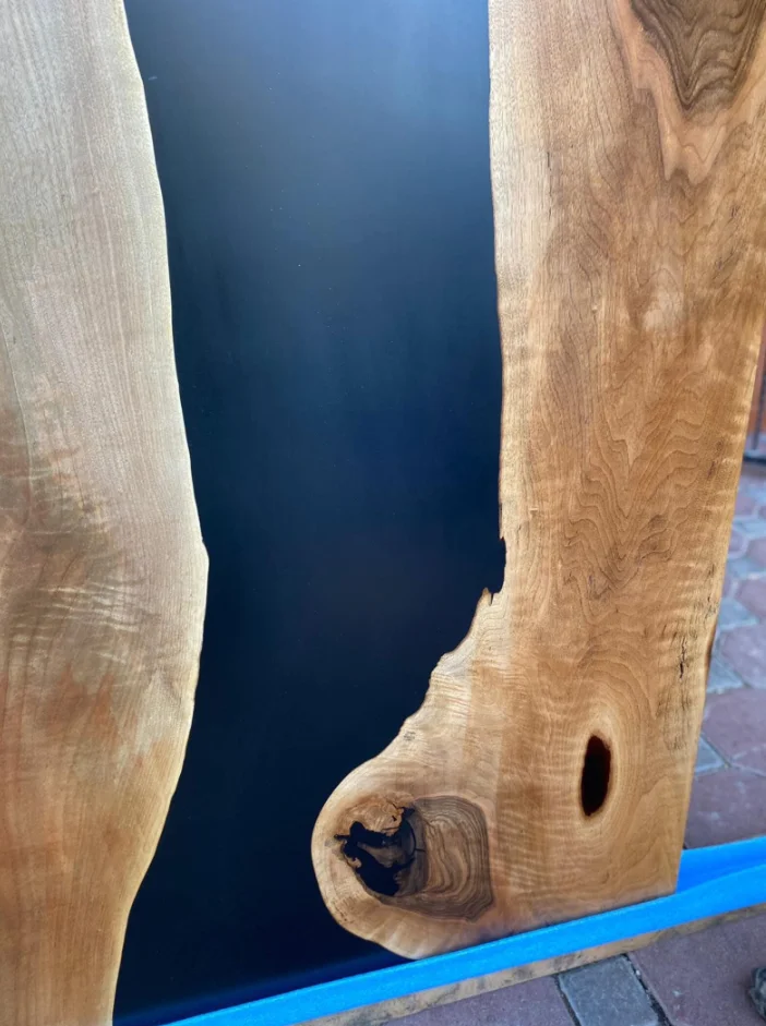 Solid Wood & Epoxy Resin Slab for Sliding Doors Custom Walnut Barn Door Slab with Black Epoxy River