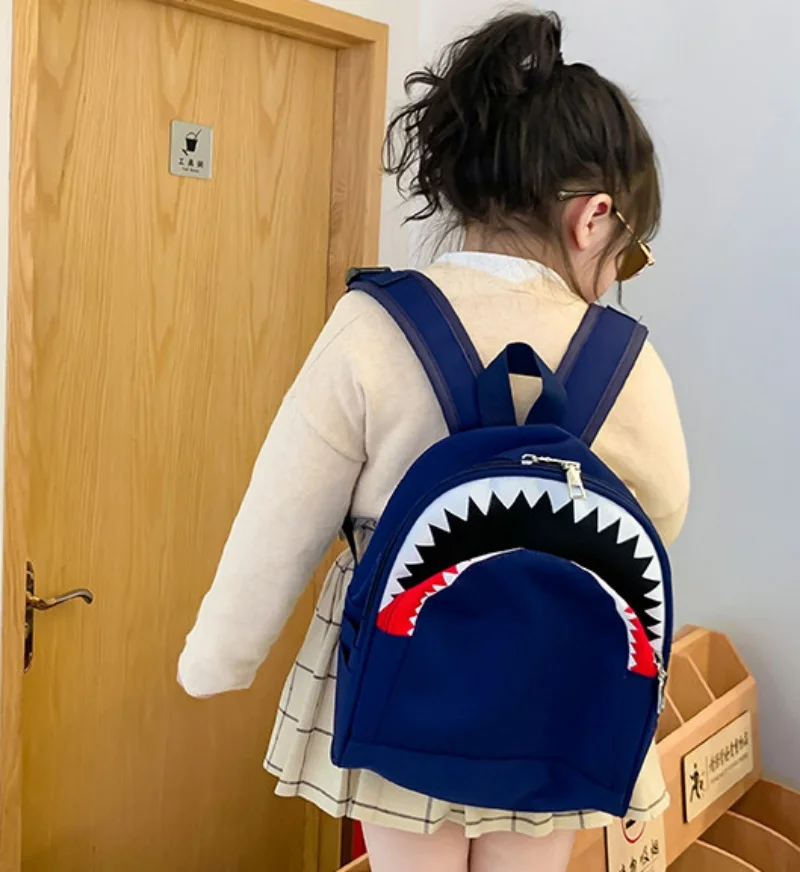 Personalized Name Backpack Kindergarten Cartoon Cute Shark Canvas Backpack Customized Birthday Gift Backpack