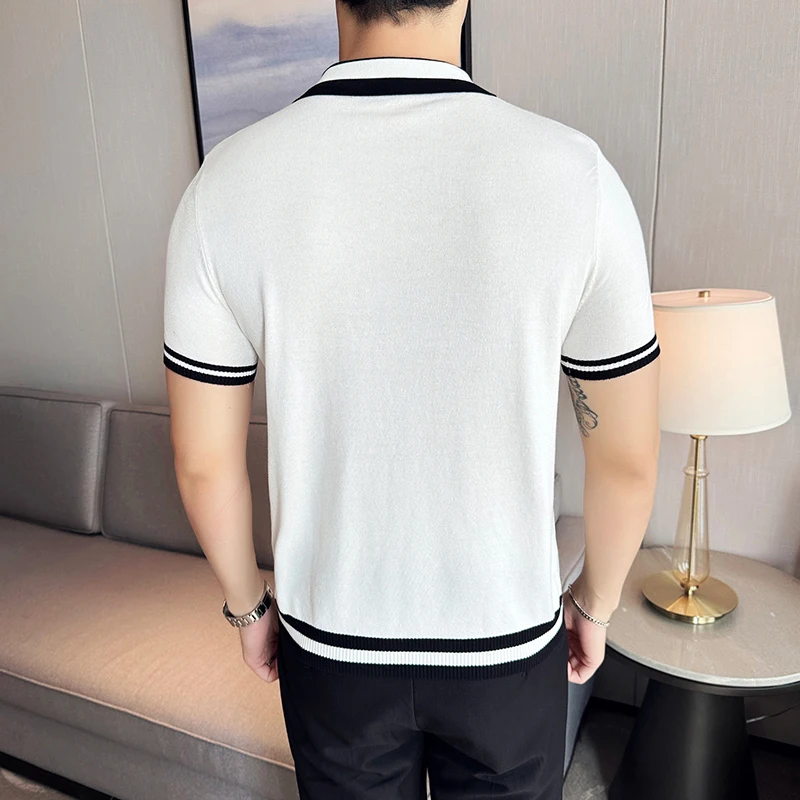 High Elasticity Men Short Sleeved Polo Shirt Summer Light Thin Fashion Casual Lapel Knitted T-shirt High-quality Men Clothing