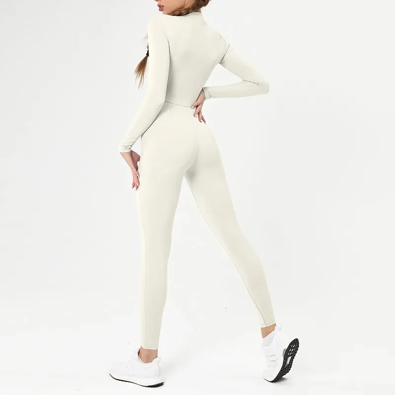 Warme, dünne Fleece-Overalls, Damen-Trainingsanzug, Winter und Herbst, einteiliger Sportanzug, Fitness, lange Ärmel, Workout-Body