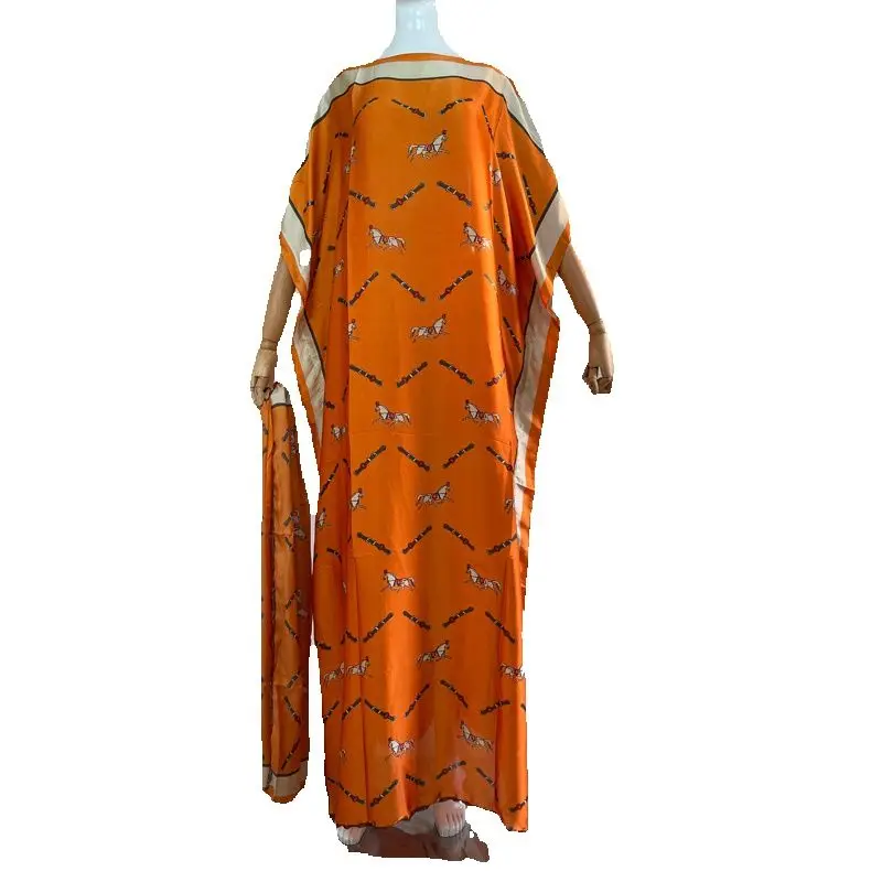 2023 New Style Rayon Oversize African Women Clothing Dubai Dashiki Abaya Free Size Print Design With Scarf Loose Long Dress