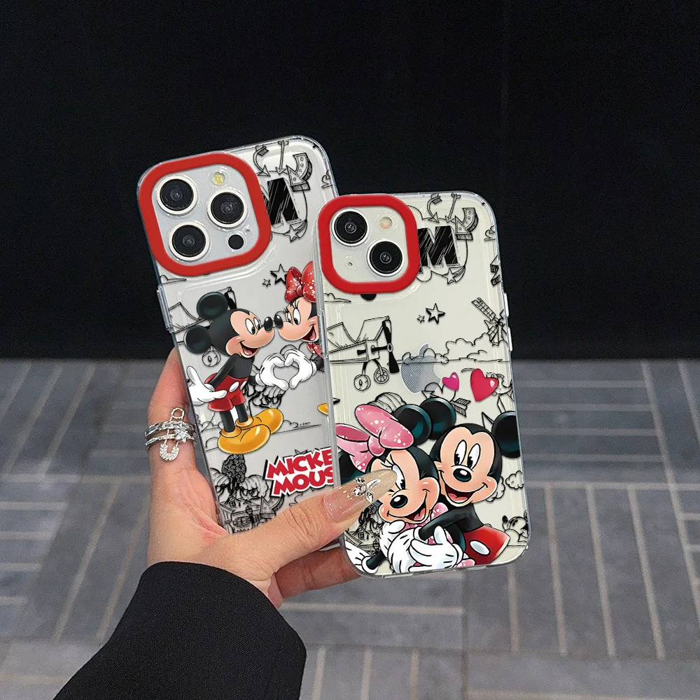 Cute Cartoon Mickey Minnie Clear Space Phone Case For Vivo T1 V15 V23 V23E V25 V27 V29 V29E V30E V40 5G Pro Transparent Cover