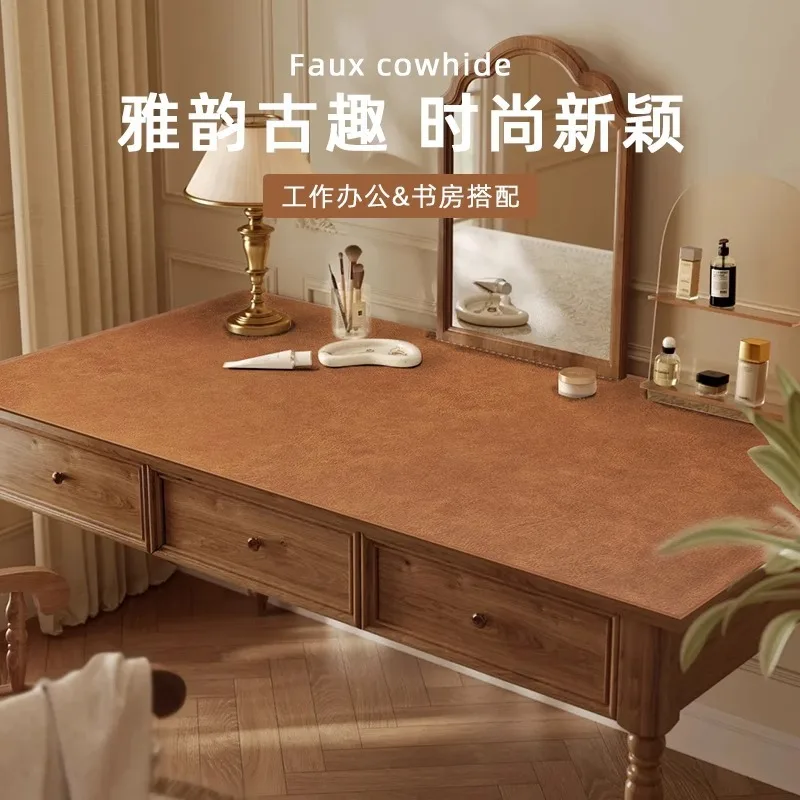 Double Sided Cowhide Oil Resistant Water Layer Desk Pad, Thickened Anti Scald and Heat-resistant Dining Table Leather Cloth