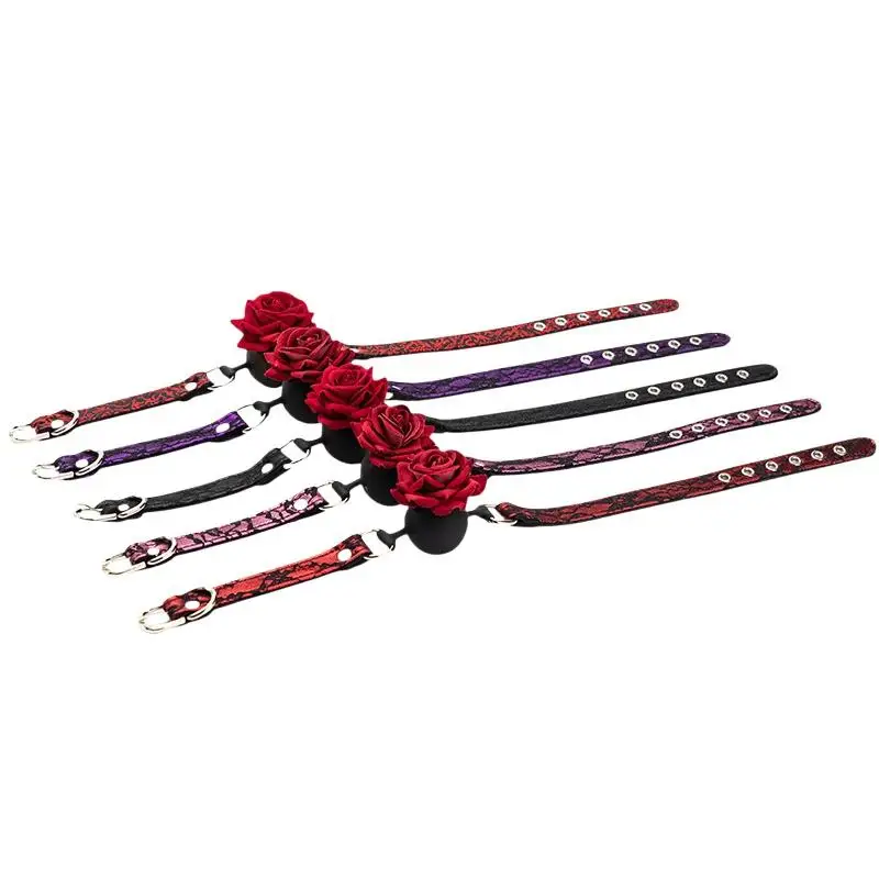 NEW Rose Mouth Gag Sexy Retro Lace Pattern Bondage BDSM Mouth Ball Dog Slave Adult Games Sex Toys For Women Couple view 4