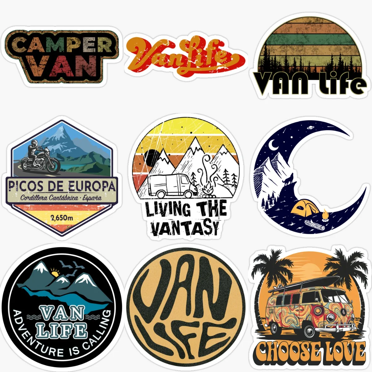 

Van Life Travel Camping Creative Waterproof Car Stickers for Car Van Window Helmet Fridge Wall Decoration Accessories