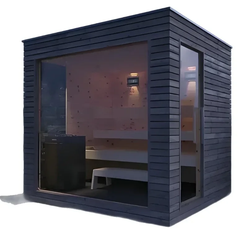 Modern design square solid wood hemlock red cedar outdoor sauna traditional infrared heating 4-6 people use