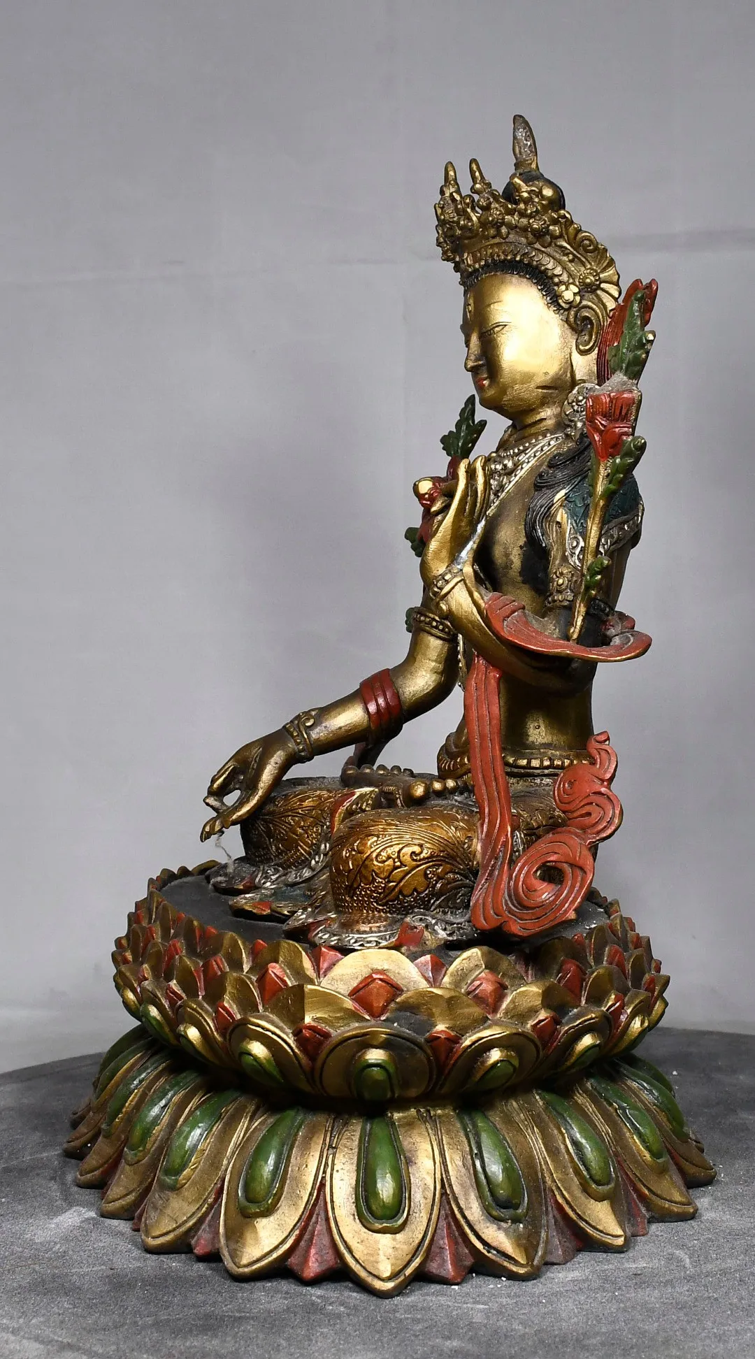 Tibetan copper ornament, brass cinnabar, painted white tara, seven eyed Buddha, Guanyin Bodhisattva, temple supplies 32cm