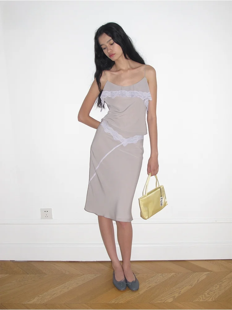 

Женский квадратный шарф Faion Spring 2025, кружевная лоскутная асимметричная шифоновая юбка, комплект из двух предметов, полиэфирное волокно