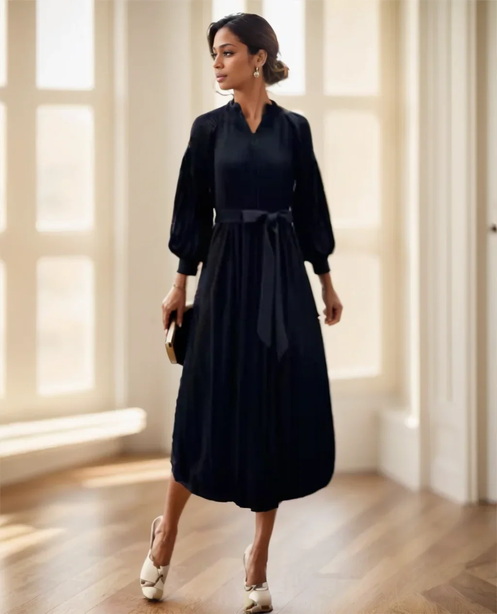 

Женское плиссированное платье Miyake, новинка 2025, однотонное, с v-образным вырезом и рукавами-фонариками, свободная, большого размера, элегантная плиссированная длинная юбка, одежда