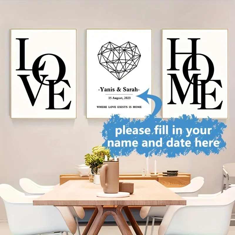 3pcs/set Personalized Modern Simple Lover Style Canvas Art Poster Prints Wall Decorative Painting Living Room Bedroom No Frame