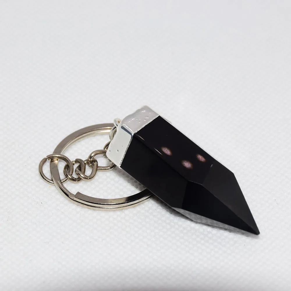 Black Obsidian Key Chain with Stone for Men 2023 Silver Plated Crystals Stones Charm male Bullet Large Jewelry New Style 28mm