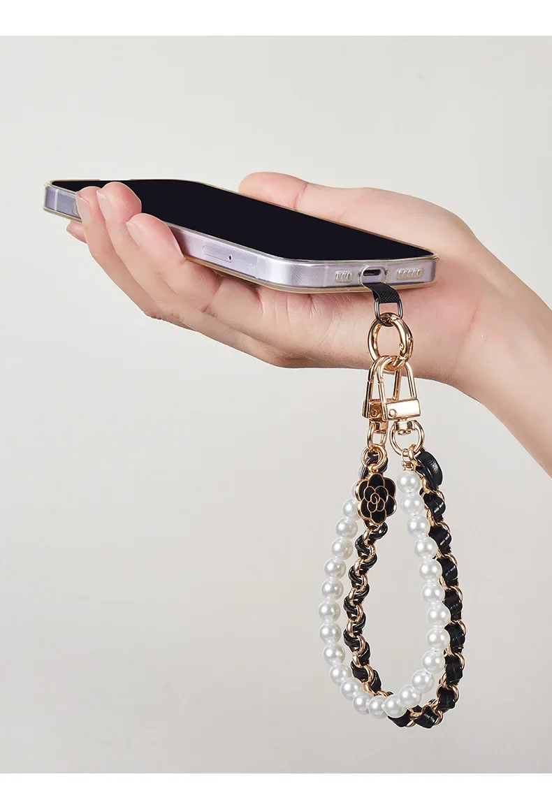 พวงกุญแจมุกเทียม ดีไซน์หรูหรา สองชั้น สายหนังหวานๆ ใช้เป็นพวงกุญแจ ตกแต่งกระเป๋า หรือห้อยโทรศัพท์