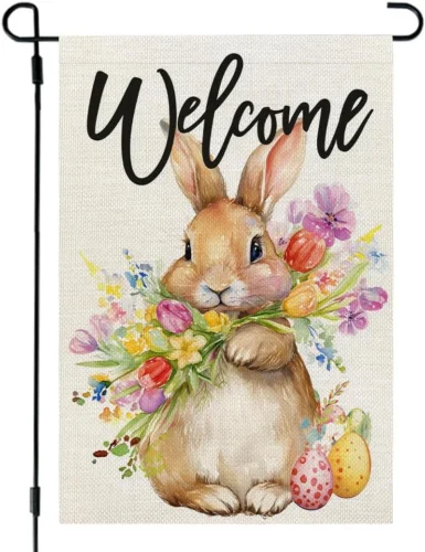 Easter Bunny Garden Flag 12X18 Inch Double Sided for outside Small Burlap Holida