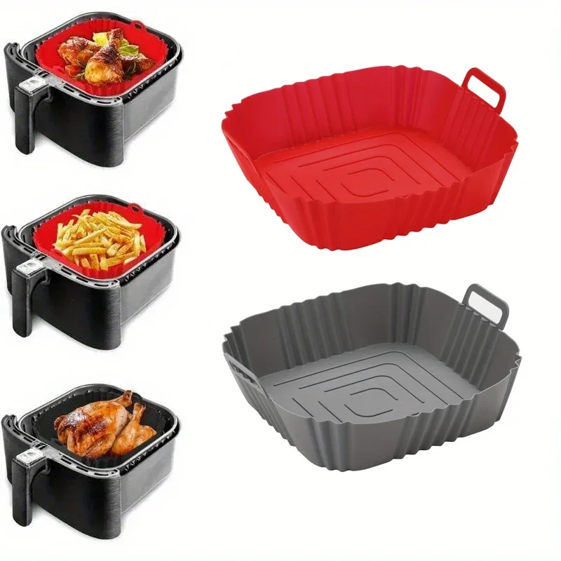 1pc of silicone air fryer oven baking plate pizza fried chicken silicone basket reusable air fryer liner accessory