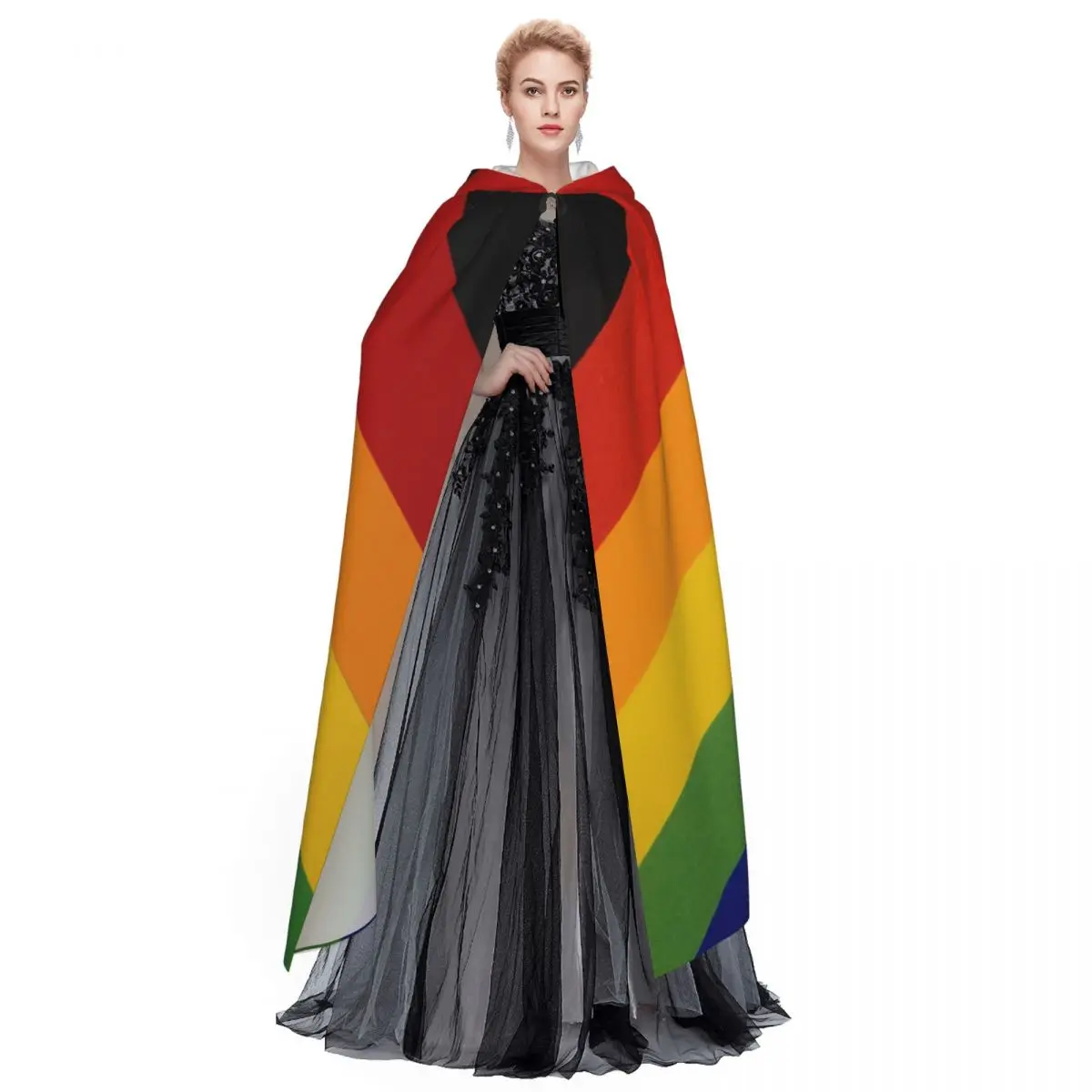 Vintage LGBT Feel Rainbow Hooded Everak Coat, Halloween Cosplay Costume, Vampire, SAFWizard Cape, Gown Party