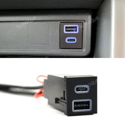 12V Car Dual USB C QC3.0 Cigarette Lighter Socket Quick Charger Adapter For Toyota RAV4 Corolla Prado Wildlander 18-22
