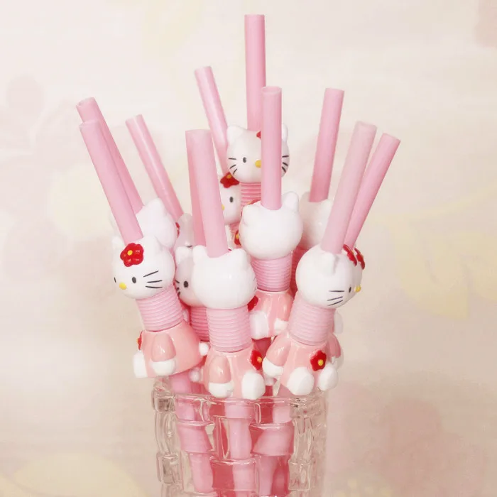 Sanrio Hello Kitty Cute Style Straw Retractable Folding Kawaii Pink Straw Halloween Party Supplies Birthday Gift