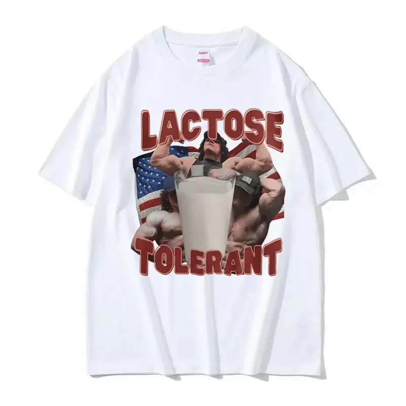 Lactose Tolerant Funny Sam Sulek Gym Graphic T Shirt Men's Retro Fashion Short Sleeve T-shirt Tops  Cotton Oversized Tshirts