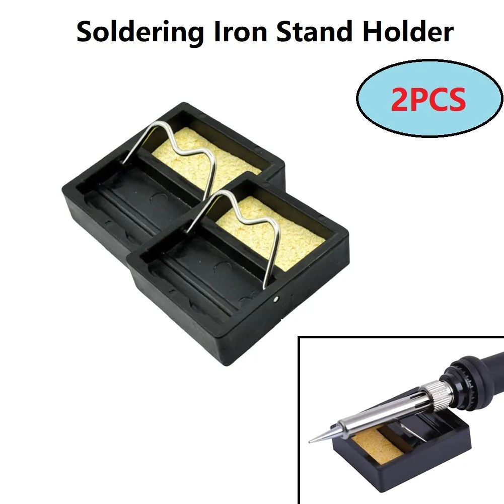 Electric Soldering Iron Support Iron Stand Holder Working Environments 2 Pieces 4.8cm*4cm Black With Clean Sponge