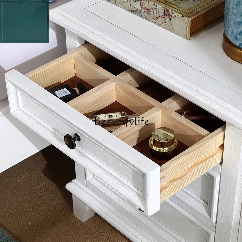 5American Country Ash White Solid Wood Three Drawer Bedside Cabinet Locker