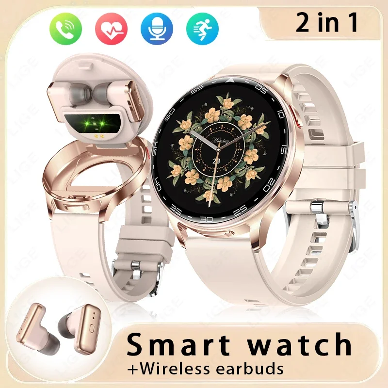 LIGE New 2 in1 TWS Build-in Earbuds Smart Watch Wireless Earphones Heart Rate Sleep Monitor Wireless Call Waterproof Smartwatch