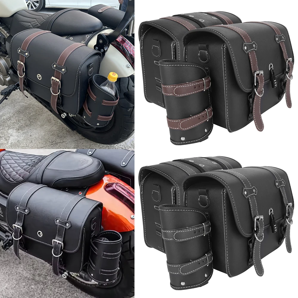 

Retro Motorcycle Saddlebag Large Capacity Side Bags Storage Tool Waterproof Bag Black/Brown For Harley Sportster XL 883 1200