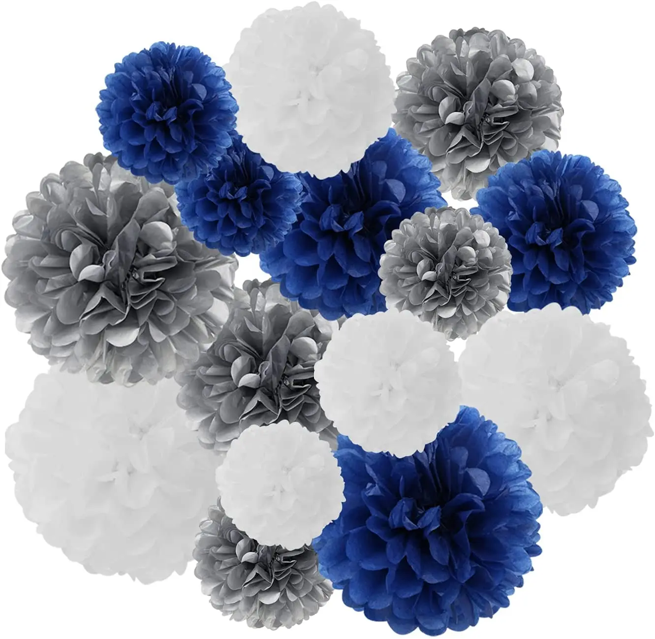 Guirxiété de pompons en papier bleu marine argenté, décor de fête, bleu royal, fête préChristophe, anniversaire de garçon, douche de patients, mariage