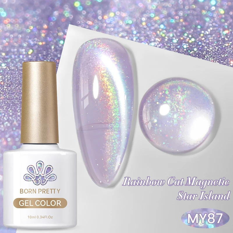BORN PRETTY 10ml Purple Sparkling Glitter Cat Magnetic Gel Nail Polish Semi Permanent Soak Off UV LED Varnish