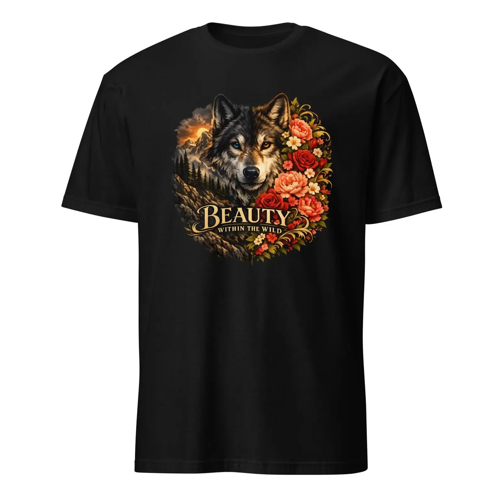 Beauty Within the Wild T Shirt Wolf Forest Mountain Floral Nature Inspired Outdoor Streetwear vintage Washed Soft Casual