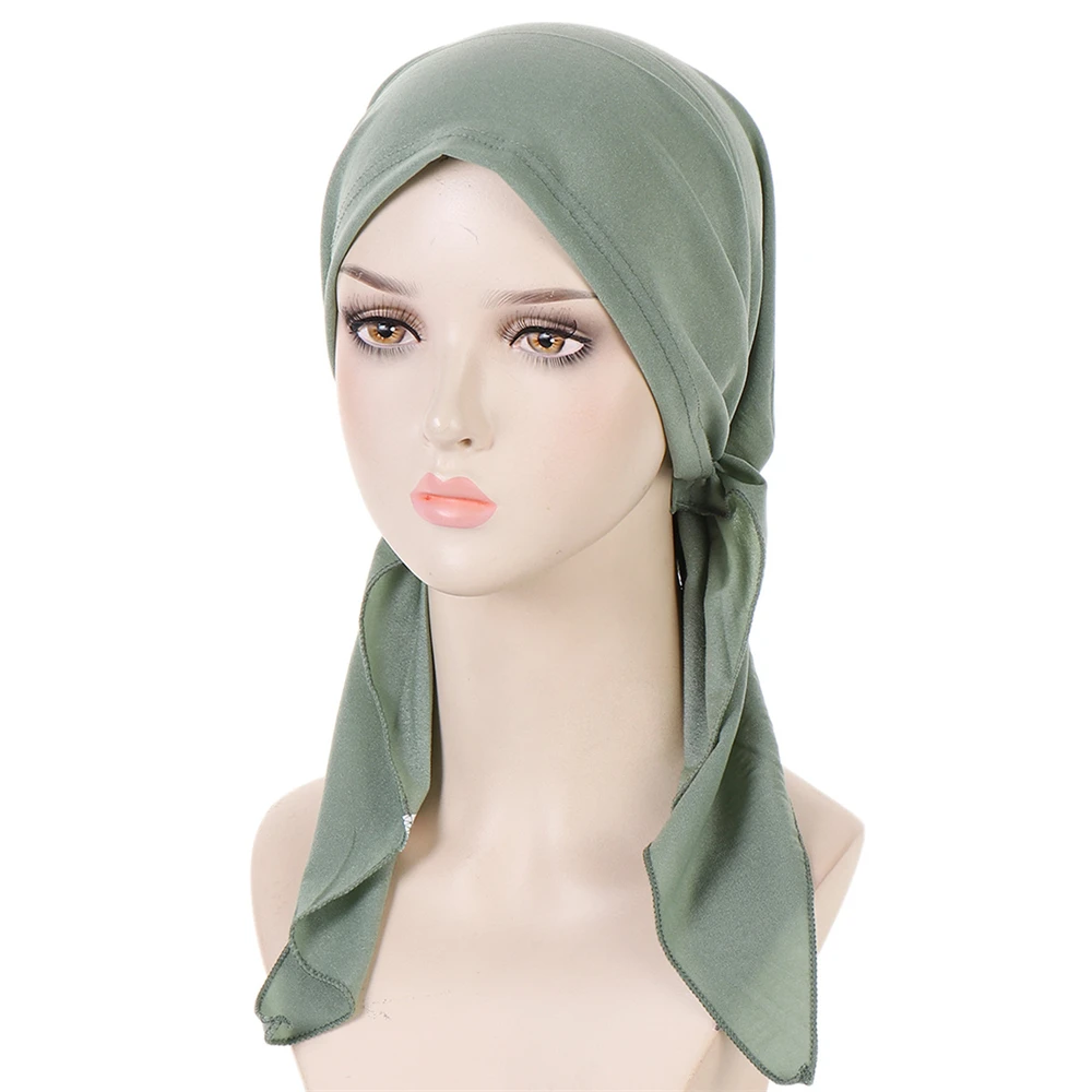 Nieuwe Voorgebonden Hoed Vrouwen Moslim Hijab Stretch Hoofddoek Motorkap Hoofd Wrap Sjaal Mutsen Haaruitval Chemo Cap Bandana 'S Turbante Mujer