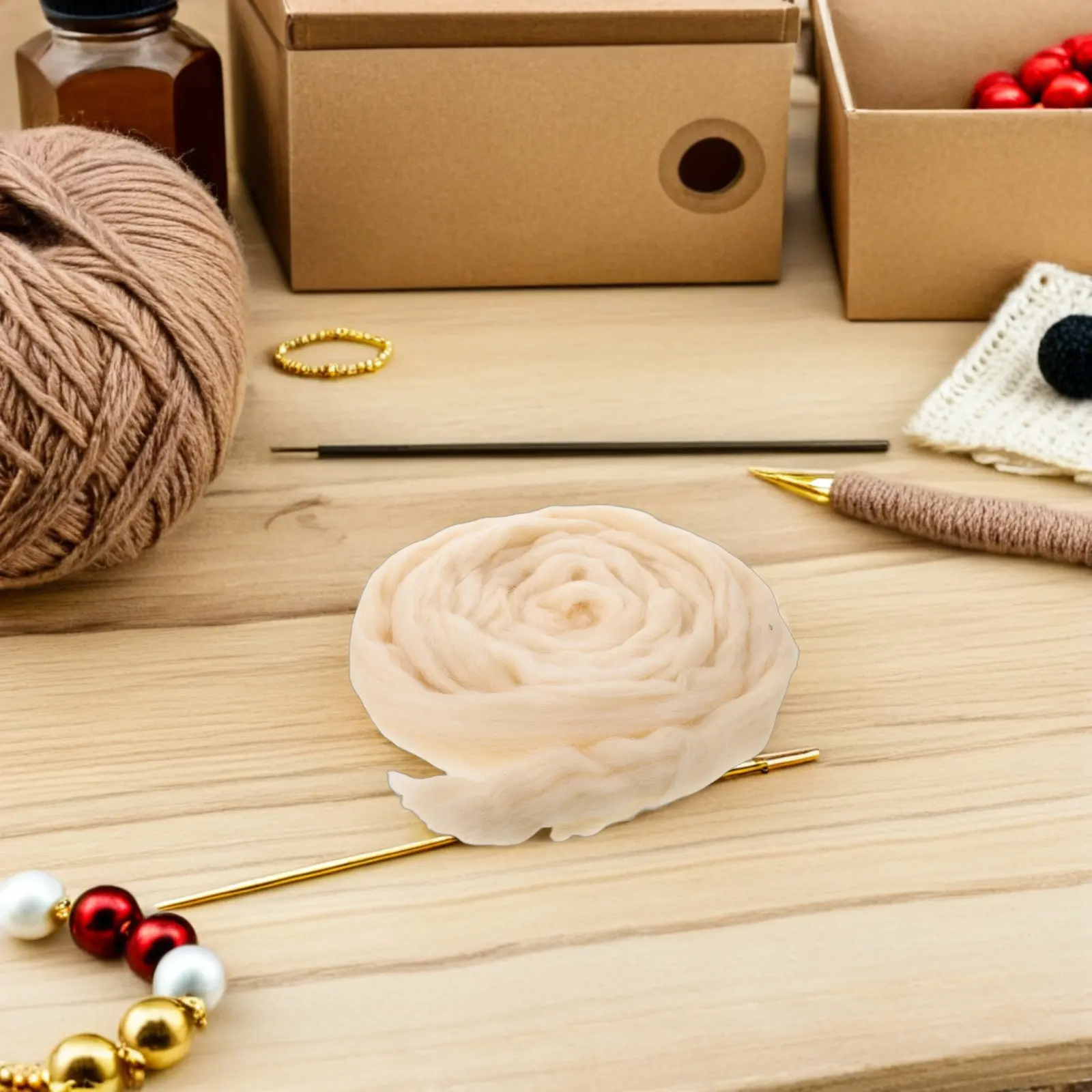 

1 Bag Wool Roving Needle Felting Material Soft Fiber Wool for DIY Craft Projects Felt Animals Needle Felting Supplies Beige 100G